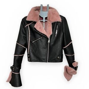 Chic Black and Pink Leather Pleather Jacket - Akira